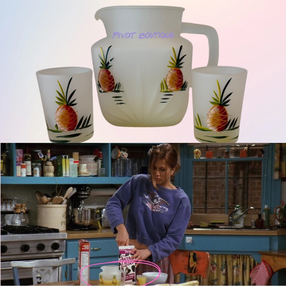 Vintage Federal Glass Pineapple Pitcher and Juice Glass set ASO on Friends